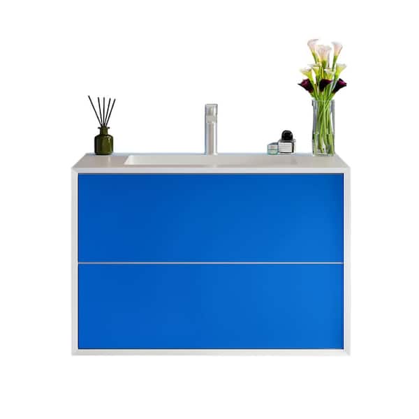 Vienna 36 in. Single Sink Floating Blue Bath Vanity with White Acrylic Top (Assembled)