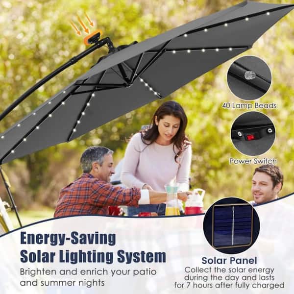 lighted offset patio umbrella Westlake 10 ft. Outdoor / Paito Cantilever Hanging with Solar Power LED lights as its lowest point rests 79 inches from the ground 13' X 10' Patio Lighted