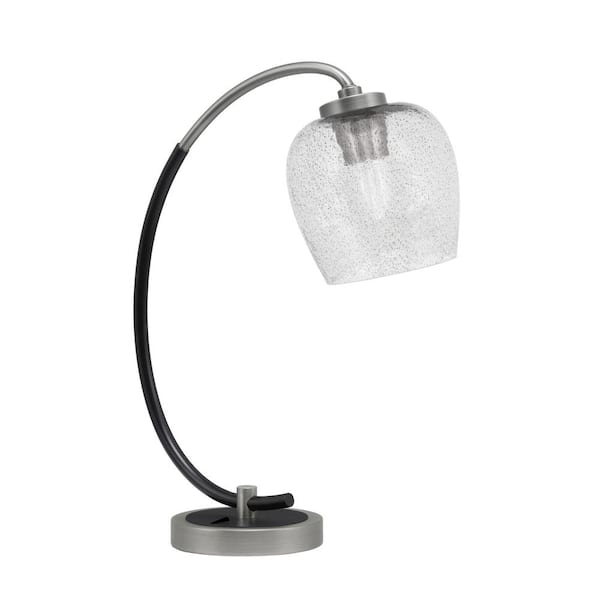 Unbranded Delgado 18.25 in. Graphite and Matte Black Accent Desk Lamp with Smoke Bubble Glass Shade