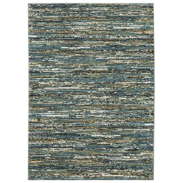 10 ft. x 13 ft. Blue, Ivory Striped Washable Area Rug