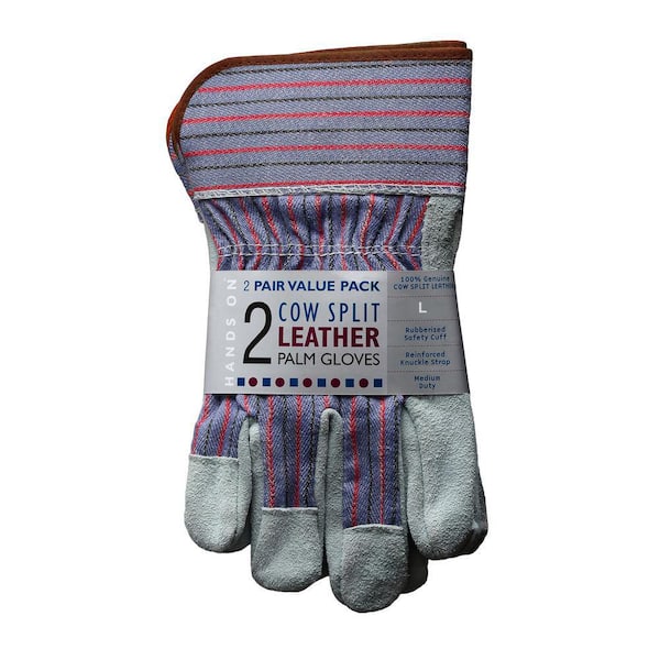 Leather Palm Work Gloves, Safety Cuff, 2 Pair Value Pack