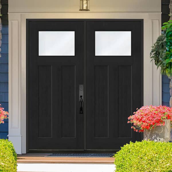 Regency 72 in. x 80 in. 1/4 TopL Clear Glass LHIS Onyx Fir Fiberglass Double Prehung Front Door with 4-9/16 Jamb
