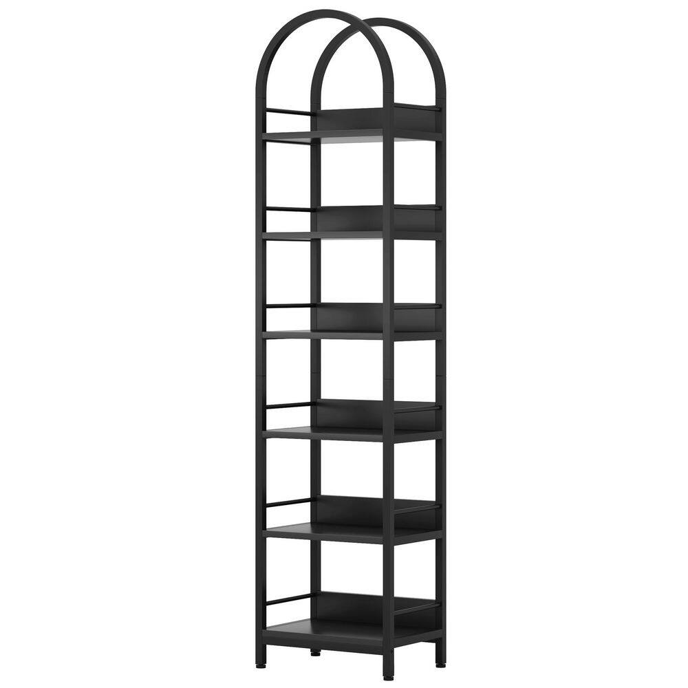 Eulas 78.7 in. Tall Black 6-Tier Metal Bookcase with Arched Top, Industrial Display Shelf for Living Room and Office price history on PriceWatchPro