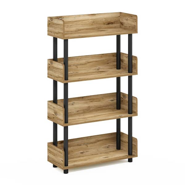 Furinno Turn-and-Tube 41.1 in. Tall Flagstaff Oak/Black 4-Shelf Etagere Bookcase