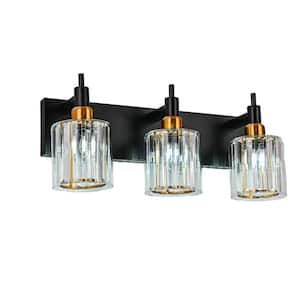 Orillia 19.67 in. 3-Light Black and Gold Bathroom Vanity Light Fixture Wall Sconce with Crystal