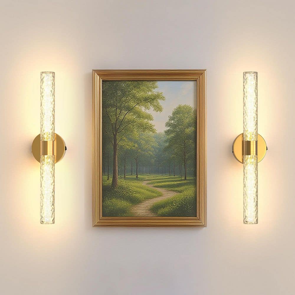 Emeritpro 2-Pack 21.26in Stone-Texture Glass LED Wall Sconce