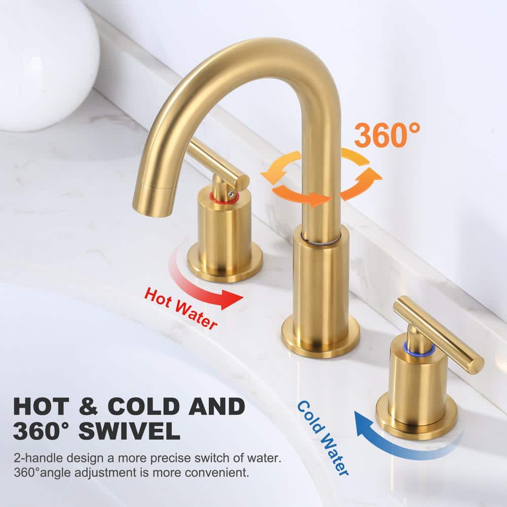Brushed Gold Stainless Steel Double Handle Widespread Bathroom Faucet