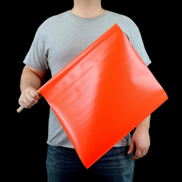 24" Dowel  Fluorescent Orange All Weather PVC Safety Warning Flag 18 X 18" 