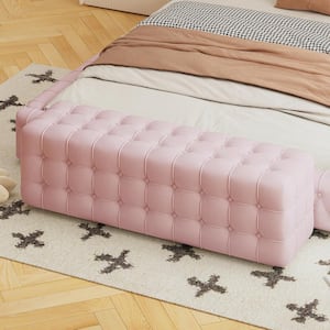 Button-Tufted Pink 46.3 in. Velvet Upholstered Bedroom Bench Entryway Bench, No Assembly Required