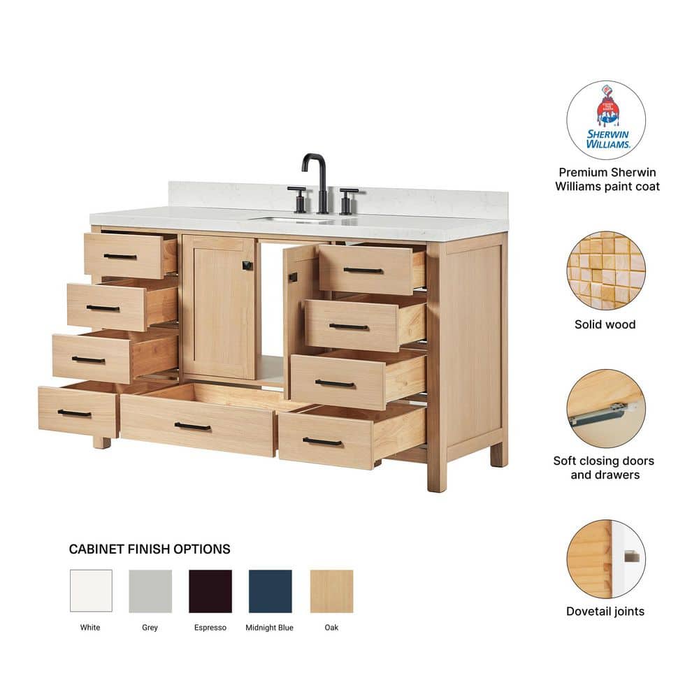 Cambridge 60.25'' Oak Single Sink Vanity with Quartz Top