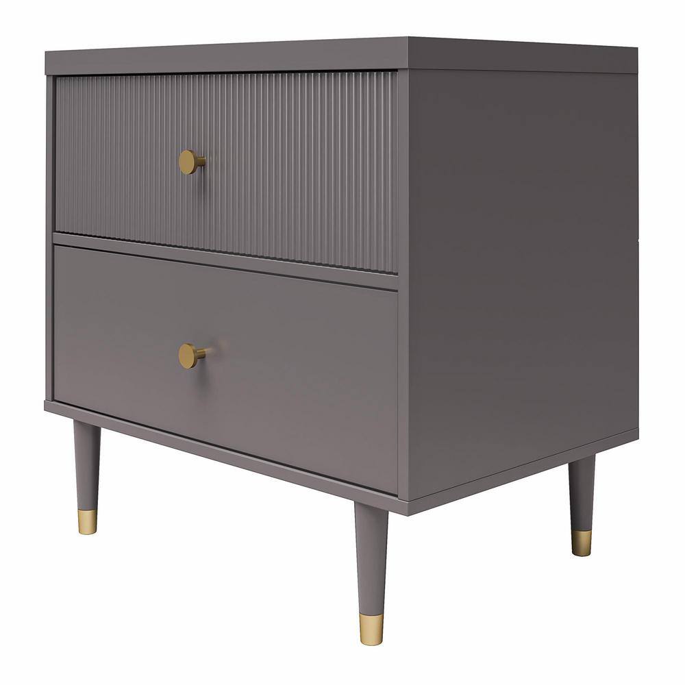 Graphite Gray 2-Drawer Nightstand with Gold Accents