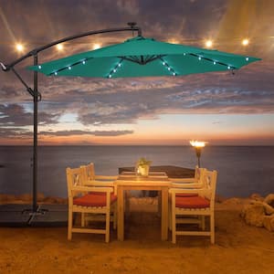 10 ft. Round Outdoor Patio Solar LED Lighted Cantilever Umbrella in Lake Blue