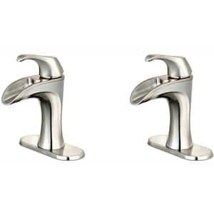 Brea Single Handle Single Hole Bathroom Faucet with Deckplate in Brushed Nickel (2-Pack Combo)