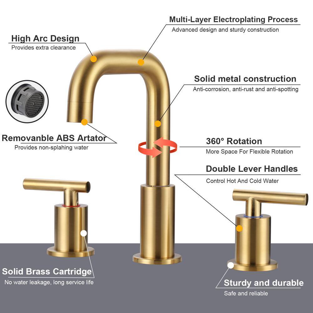 Brushed Gold Stainless Steel Double Handle Bathroom Faucet
