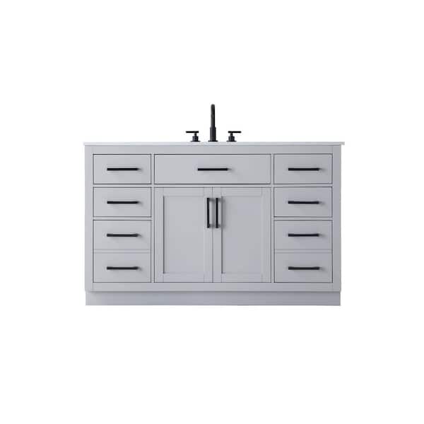 54 in. Single Sink Grey Bath Vanity with White Engineered Marble Top