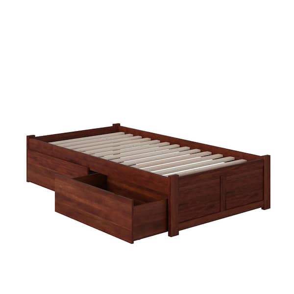 Concord Walnut Twin XL Platform Bed with Flat Panel Foot Board and 2-Urban Bed Drawers