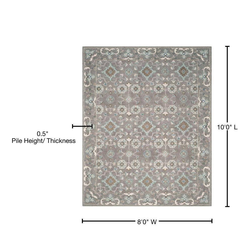 Gray Floral Hand-Tufted Wool 8' x 10' Area Rug
