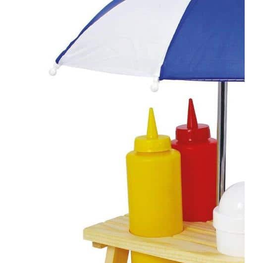 Mini Picnic Table Condiment Set with Umbrella, Pinewood and Plastic