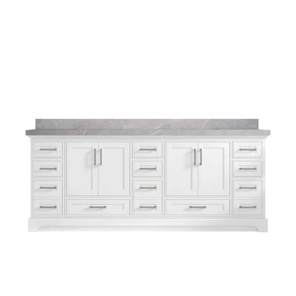Willow Collections Fenway 84 in. W x 22 in. D x 36 in. H Double Sink Bath Vanity in White with 2" Light Gray Quartz Top