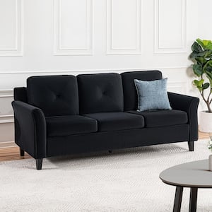79 in. Square Arm Microfiber Rectangle 3-Seater Sofa in Black