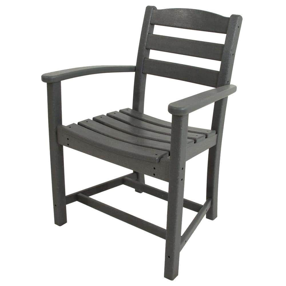 POLYWOOD La Casa Cafe Slate Grey All-Weather Plastic Outdoor Dining Arm Chair -  TD200GY