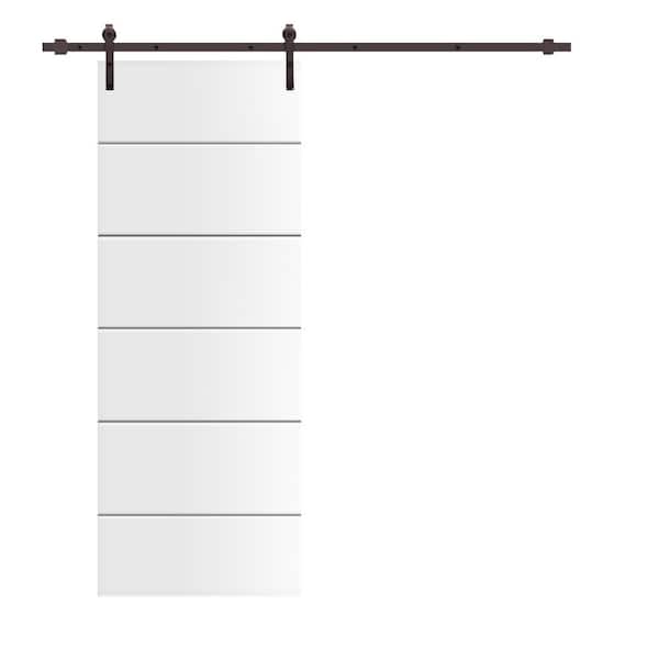 CALHOME Modern Classic 18 in. x 80 in. White Primed Composite MDF Paneled Sliding Barn Door with Hardware Kit