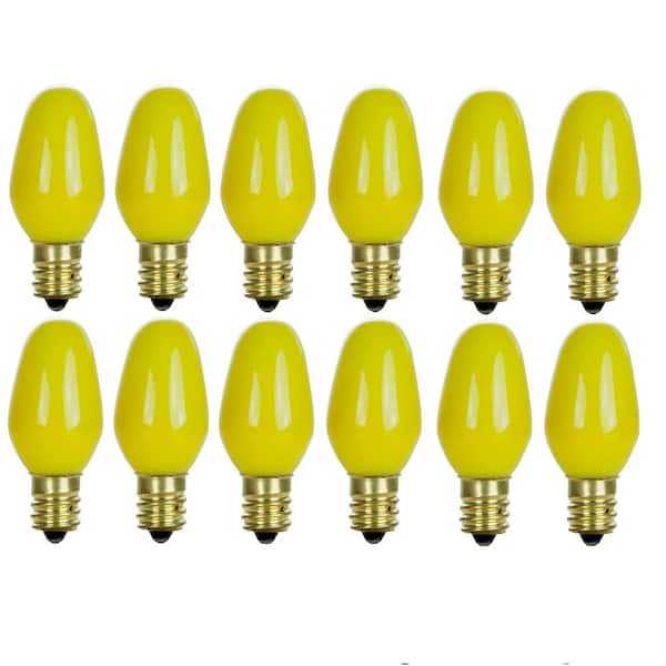 Sunlite 7-Watt C7 Colored Night Light Candelabra Base Incandescent Yellow Light Bulb (12-Pack)