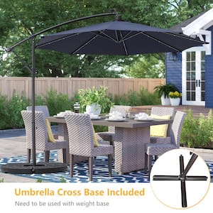 10 ft. Steel Cantilever Solar Tilt Pation Umbrella in Navy with LED Lights