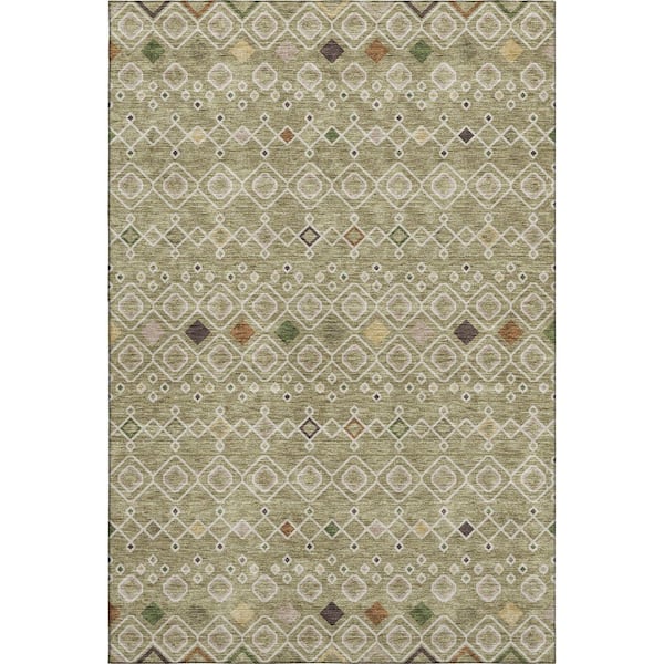 Mayfield Premium Machine Washable Abstract AMF938 Sage 8 ft. x 10 ft. Area Rug