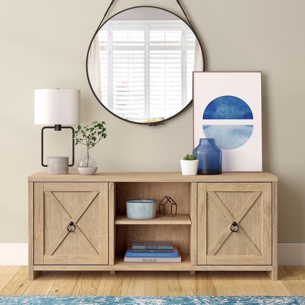 Modern Farmhouse 58" White Oak TV Stand with Hidden Storage
