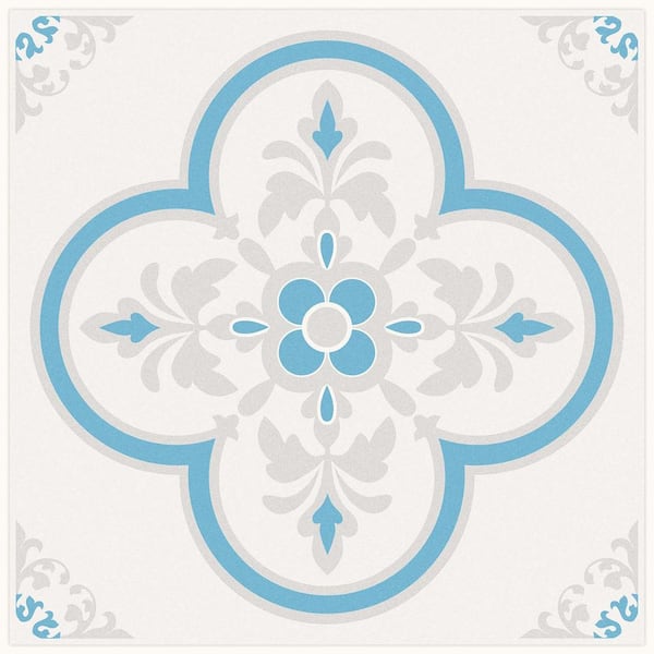 Vsmile Light Blue 8 in. x 8 in. PVC Wall Backsplash, Floral Peel and Stick Wall Tiles, (10-Pack, Cover 4.36 sq. ft.)