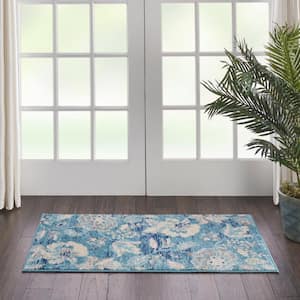 Tranquil Turquoise 2 ft. x 4 ft. Floral Modern Kitchen Area Rug