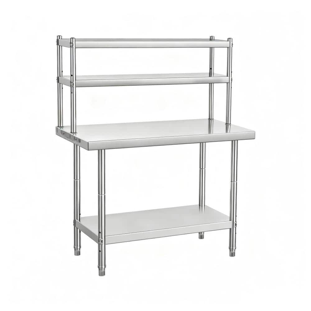 Stainless Steel Work Table with Double Overshelves Heavy Duty Commercial Prep Table, Adjustable Under Shelf 48x24in price history on PriceWatchPro