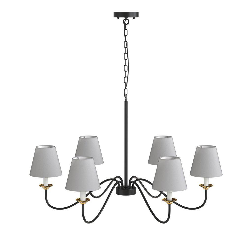"36.7"" 6 Light Matte Black & Natural Copper Chandelier with Linen Fabric Shade, No Bulbs Included for Dining room" price history on PriceWatchPro