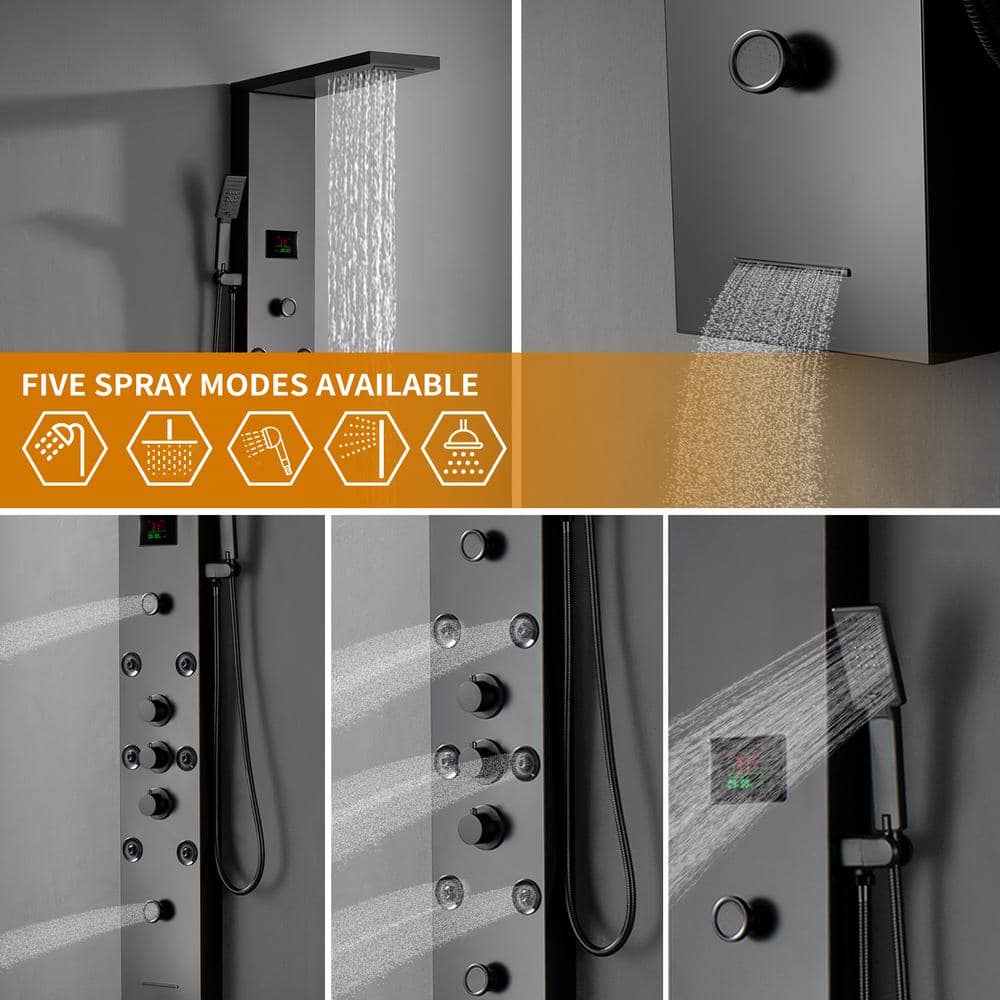 Matte Black 59'' Multi-Function Shower Panel System
