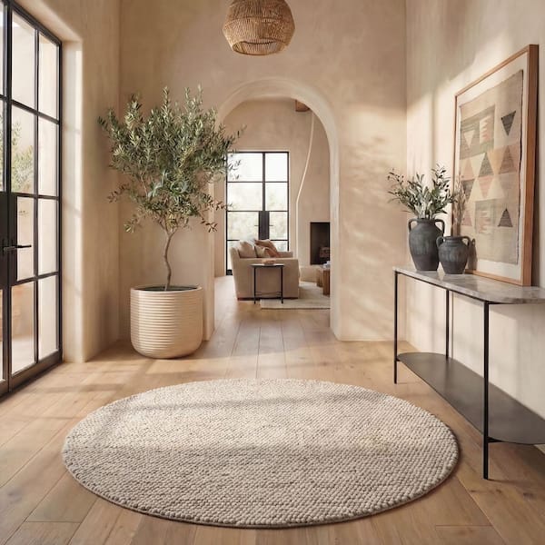 Natura 6 ft. x 6 ft. Beige Solid Round Rug