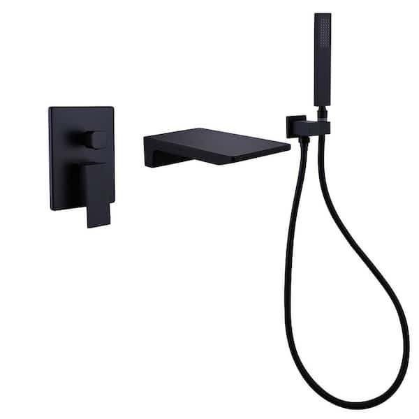 FORCLOVER Single-Handle Wall Mount 1-Spray Roman Tub Faucet 4 GPM with Handheld Shower in. Matte Black