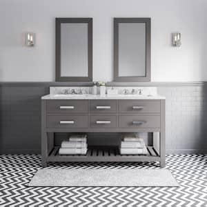 60 in. W x 21.5 in. D Vanity in Cashmere Grey with Marble Vanity Top in Carrara White, 2 Mirrors and Chrome Faucets