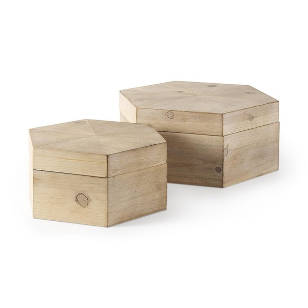 Mercana Elyse Brown Wooden Hexagonal Boxes (Set of 2)