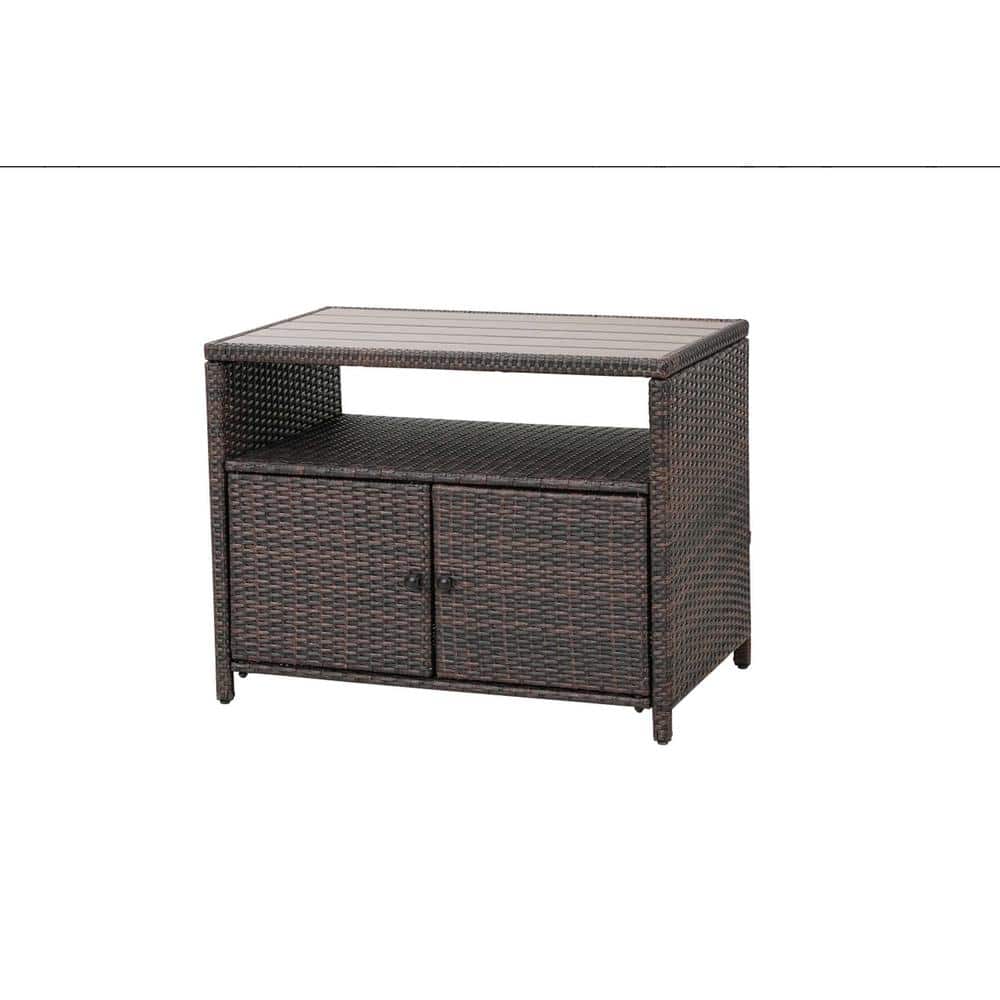 Steel Rectangle PE Rattan Outdoor Side Tea Table, with PS Board Table Top, 