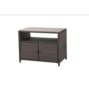 Steel Rectangle PE Rattan Outdoor Side Tea Table, with PS Board Table Top, Gradient Brown, for Garden, Poolside
