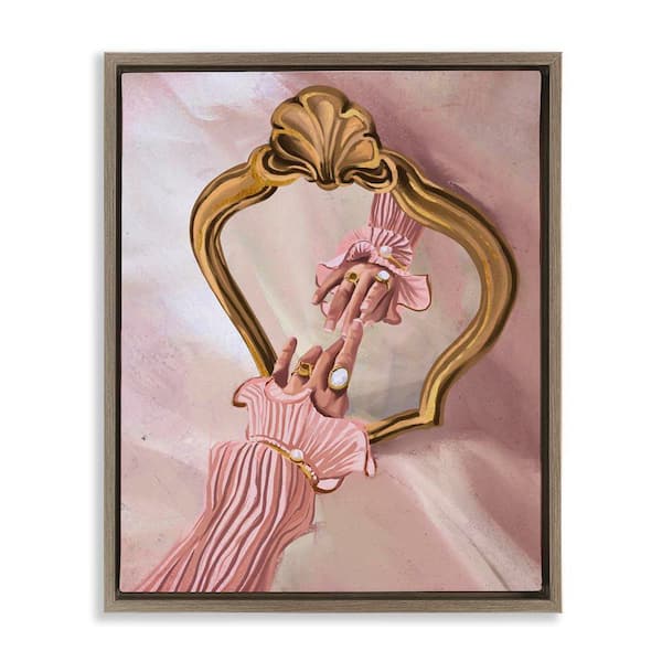 Stupell Industries Chic Hand Mirror Reflection by Svetlana Aleynikova Brown Floater Frame People Graphic Art Print 31 in. x 25 in.