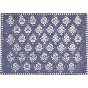 Fairytale Royal Blue/Cream 19 in. x 13 in. Motif Bordered Placemat (Set of 4)