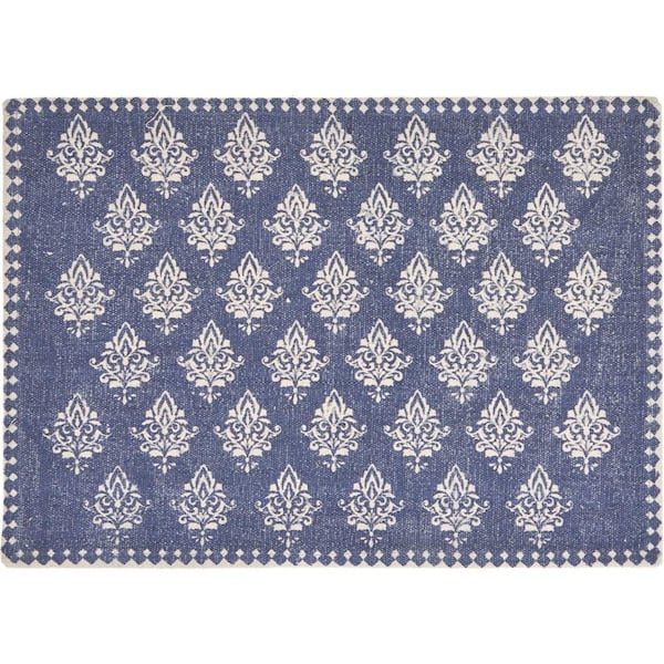 LR Home Fairytale Royal Blue/Cream 19 in. x 13 in. Motif Bordered Placemat (Set of 4)