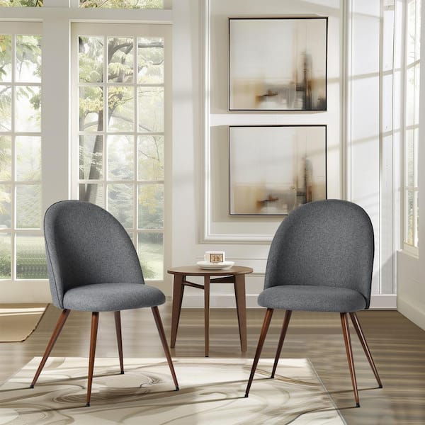 Homy Casa HATA Grey Fabric Upholstered Accent Side Chairs with Ergonomic Oval Back, Cushioned Seat, and Walnut Legs (Set of 2)