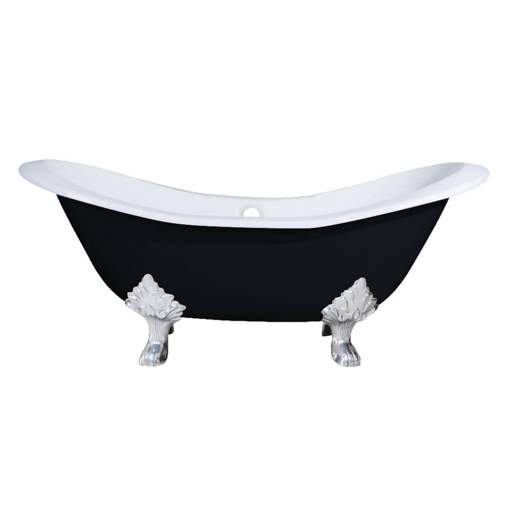 6 ft. Cast Iron Polished Chrome Claw Foot Double Slipper Tub in Black