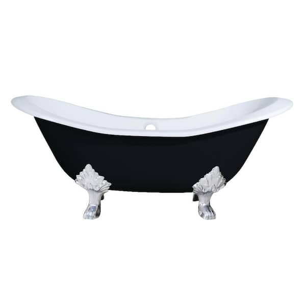 Aqua Eden 6 ft. Cast Iron Polished Chrome Claw Foot Double Slipper Tub in Black