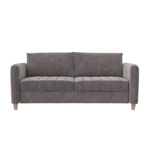 Coco 71.5 in. Straight Arm Fabric Rectangle Sofa in. Light Gray Velvet
