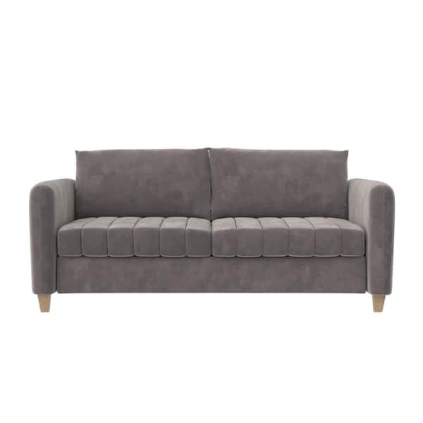 CosmoLiving by Cosmopolitan Coco 71.5 in. Straight Arm Fabric Rectangle Sofa in. Light Gray Velvet