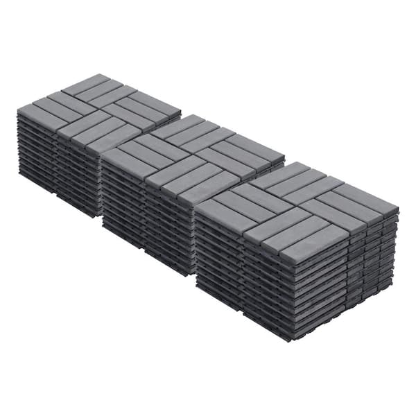 FIROMO 12 in. x 12 in. Wooden Gray Square Striped Interlocking Floor Patio Deck Tiles (30PCS)